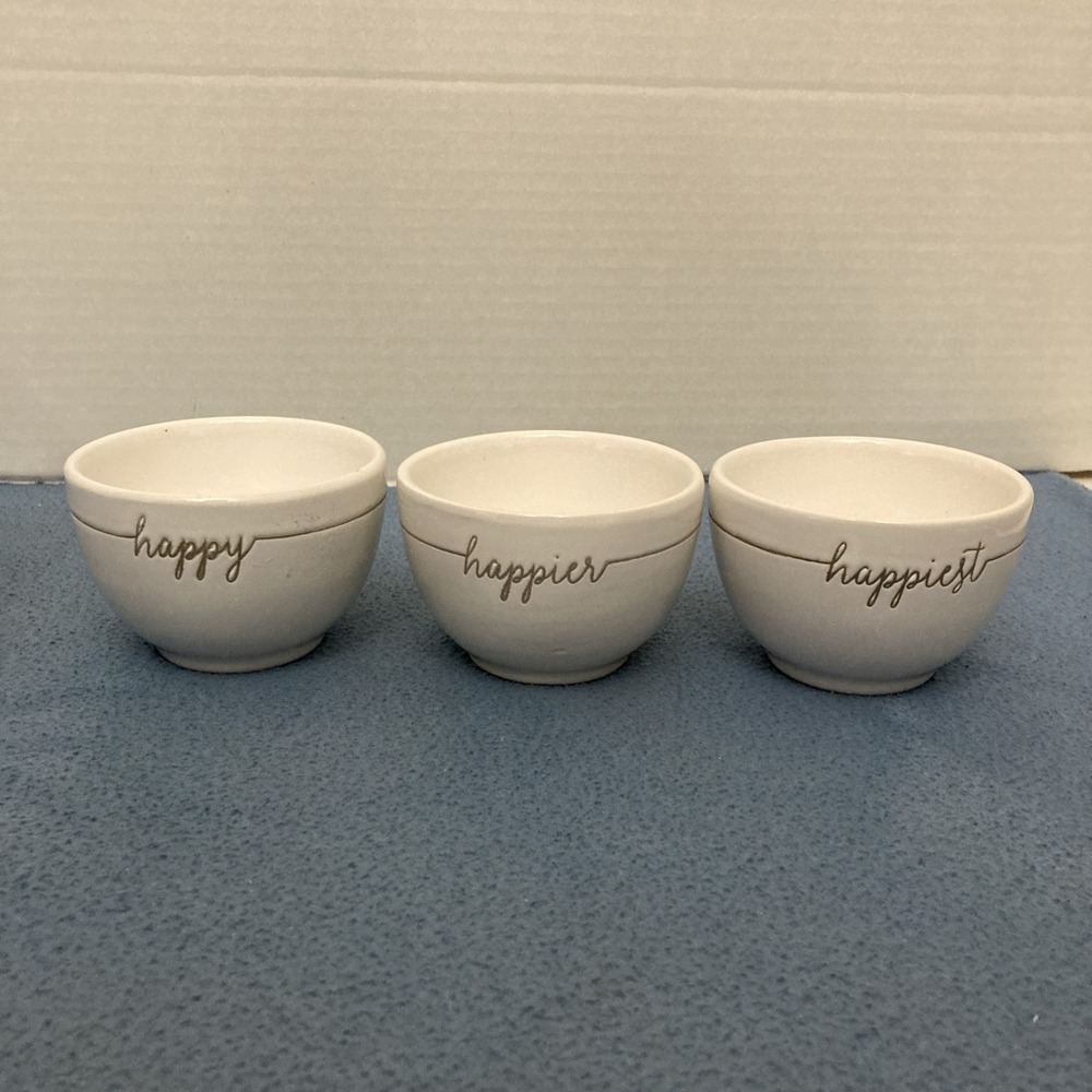 Mud Pie White Happy Dip Cup Set - "happy", "happier" & "happiest"